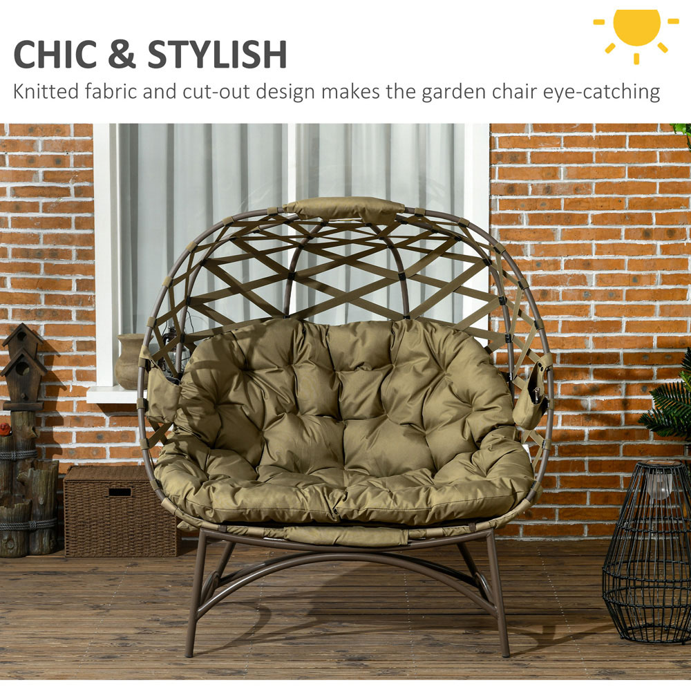 Outsunny 2 Seater Khaki Outdoor Egg Chair with Cushion Image 4