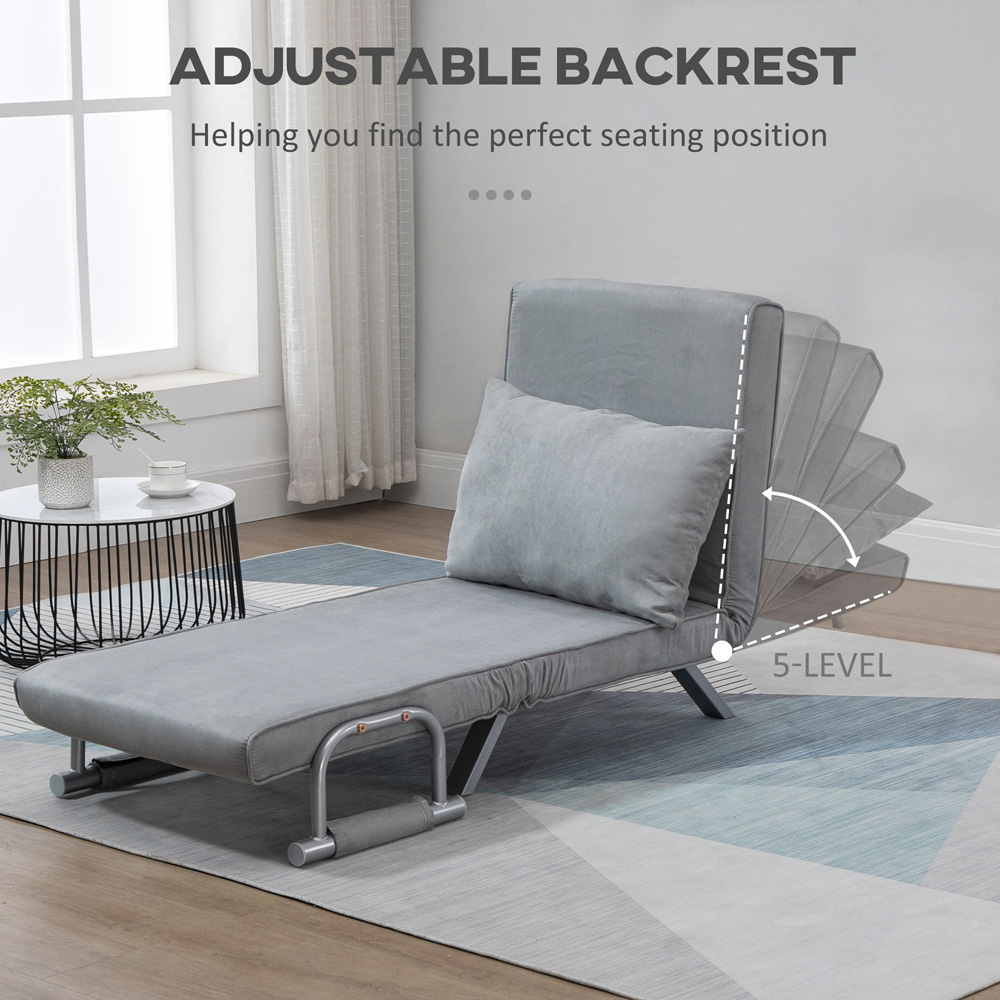 Portland Single Seater Light Grey Foldable Sofa Bed Image 5