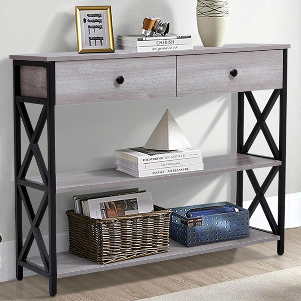 Living and Home 2 Drawer Narrow Wooden Console Table Image 1