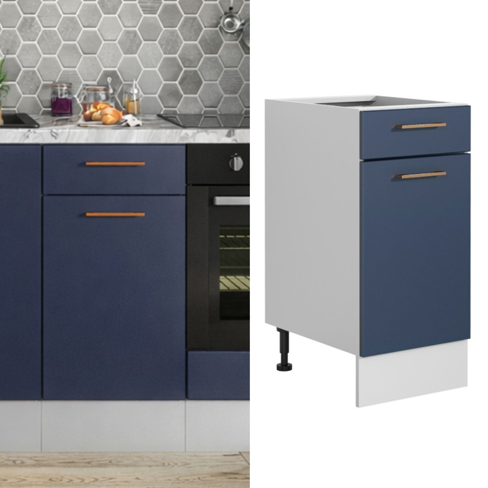Impact Furniture Nora Single Drawer Single Door Dark Navy Slim Kitchen Drawer Base Unit 400mm Image 2