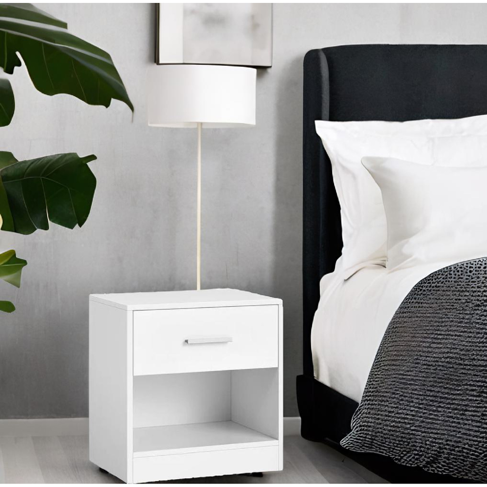 Modcraft Single Shelf Single Drawer White Bedside Table Set of 2 Image 4