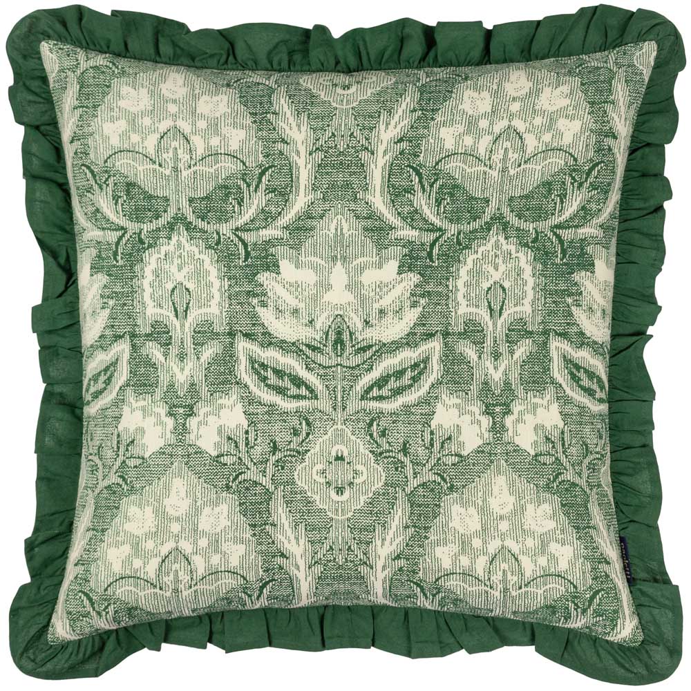 Paoletti Kirkton Bottle Green Floral Pleated Cushion Image 1