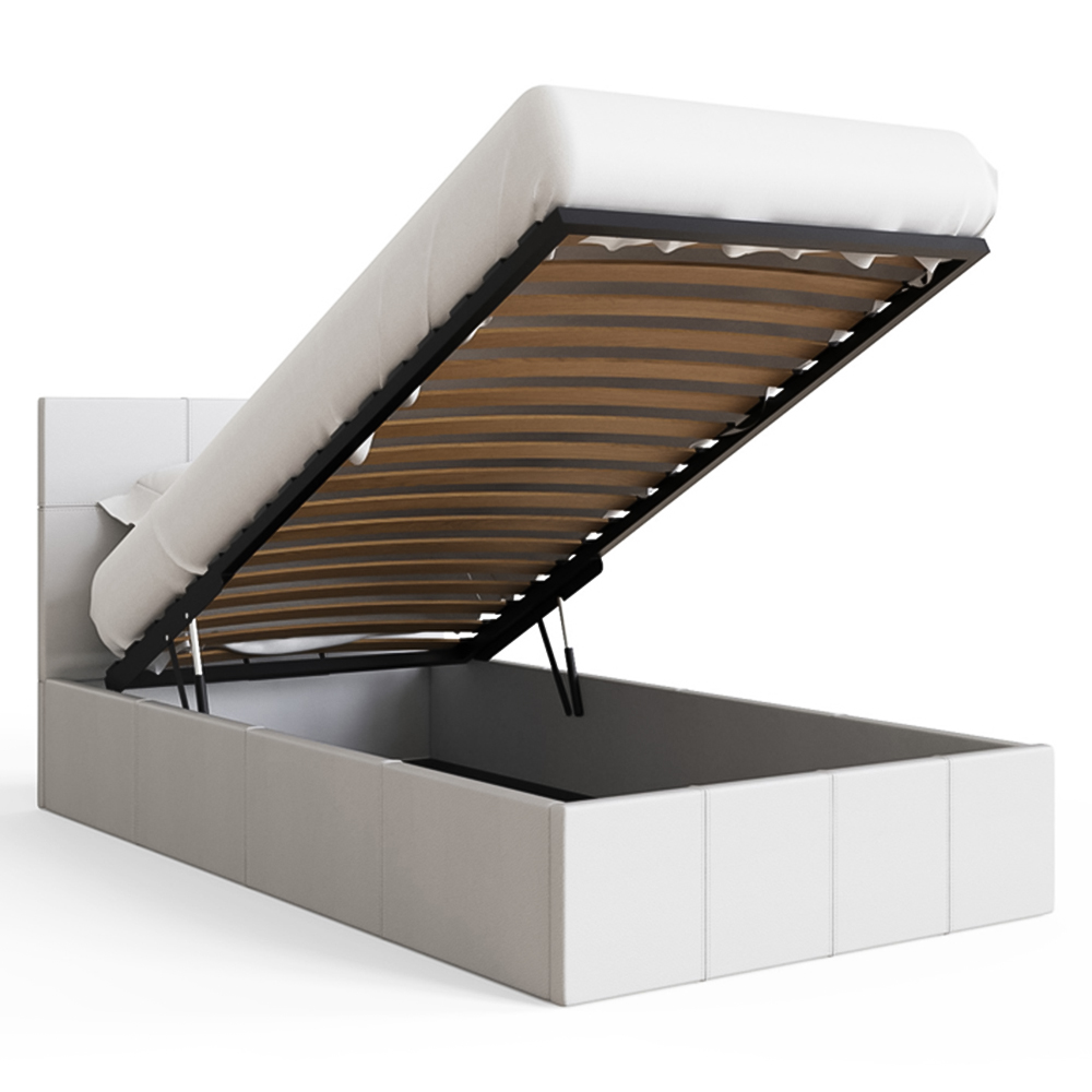 GFW Single White Faux Leather End Lift Ottoman Bed with Memory Pocket Spring Mattress Image 4