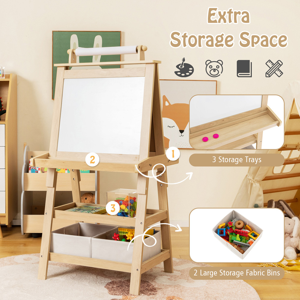 Costway Kids Natural Double Sided Art Easel with Paper Roll Image 5