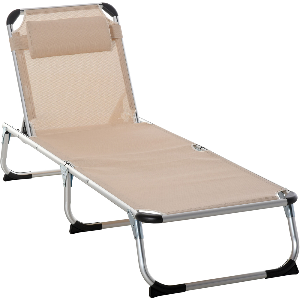 Outsunny Khaki 5 Level Reclining Folding Sun Lounger Image 2