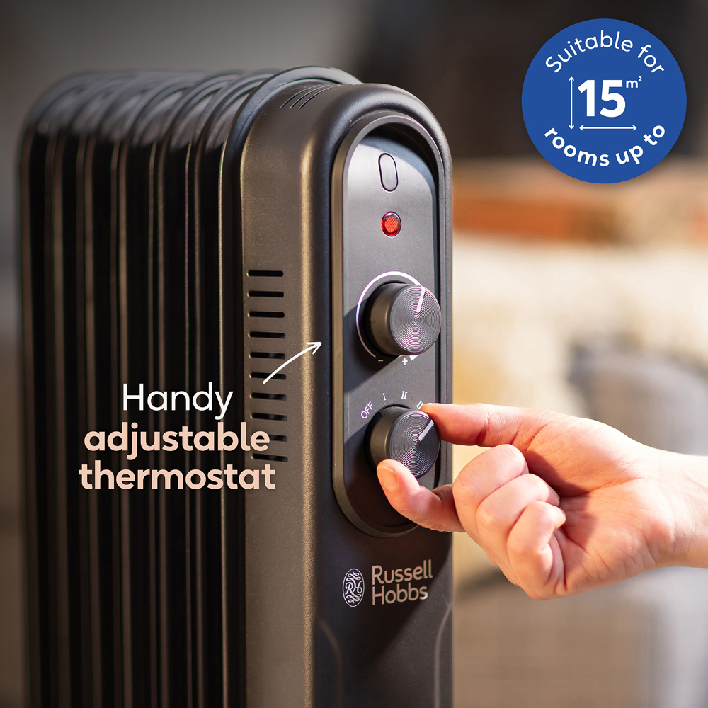 Russell Hobbs Matt Black 7-Fin Oil Filled Radiator 1500W Image 4