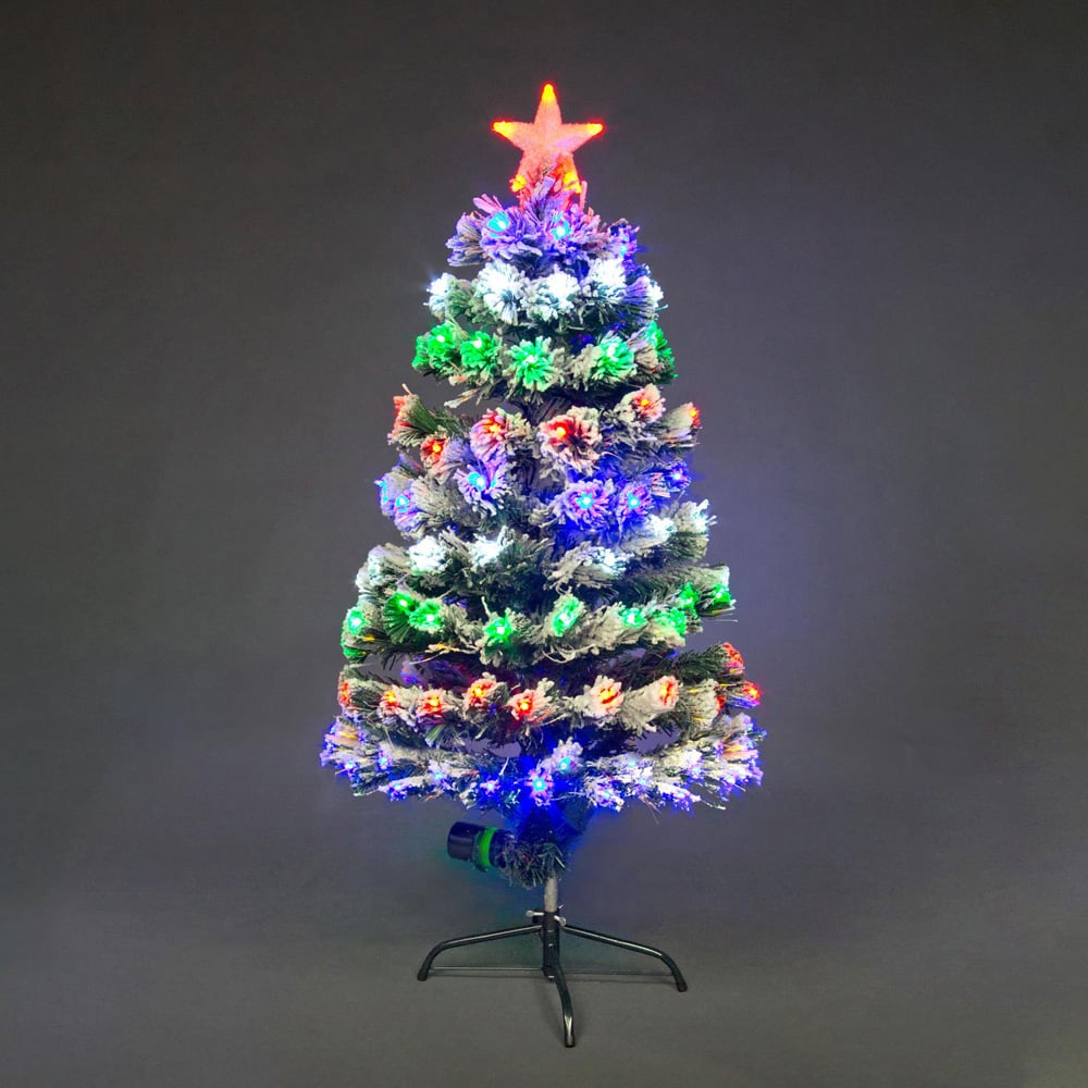 Shatchi Fibre Optic Multicolour LED Frosted Artificial Christmas Tree 5ft Image 2