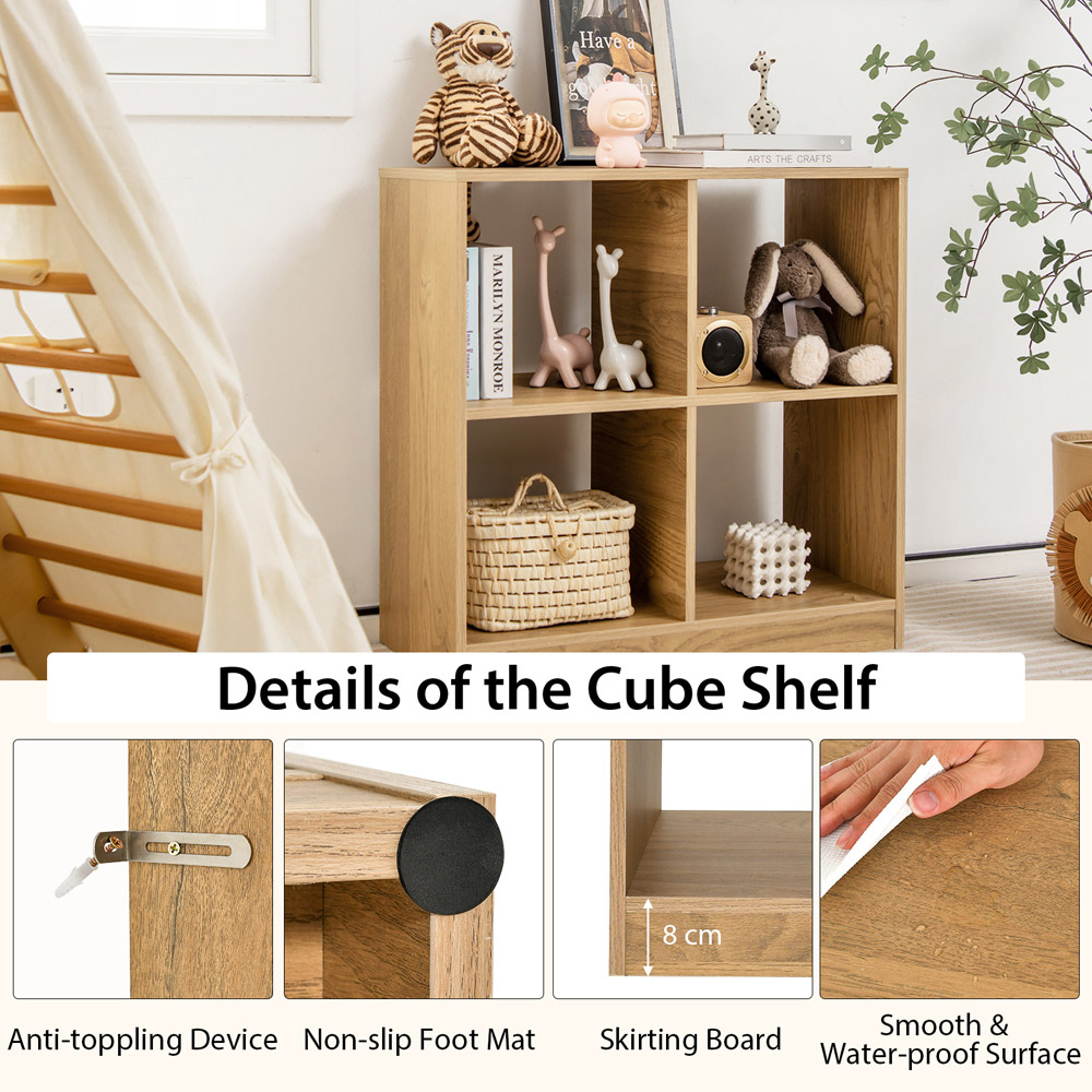 Costway 4 Cube Natural Wooden Bookshelf Image 5