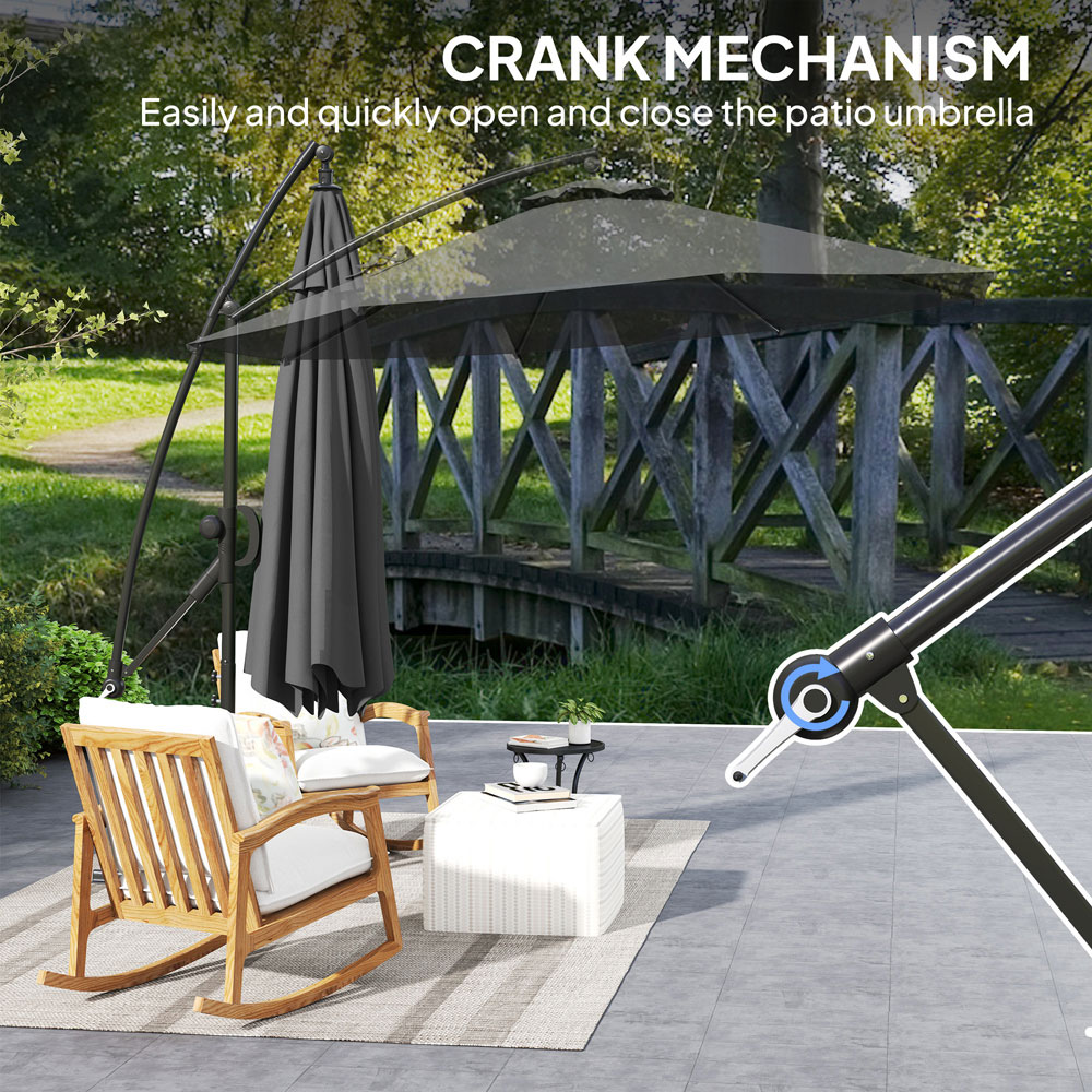 Outsunny Grey Banana Cantilever Parasol with Cover and Wind Strap 3m Image 8