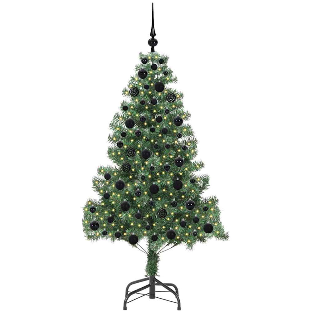 vidaXL Pre-Lit Black Baubles Green Artificial Christmas Tree 6ft Image 1