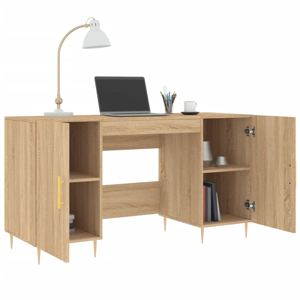 vidaXL 2 Door Computer Desk Sonoma Oak and Gold Image 4
