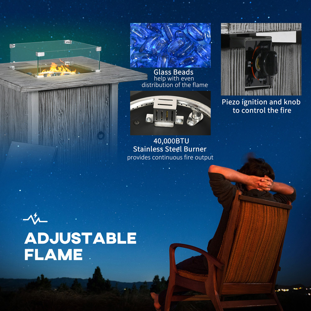 Outsunny Grey 50000 BTU Gas Fire Pit Table with Cover Image 5