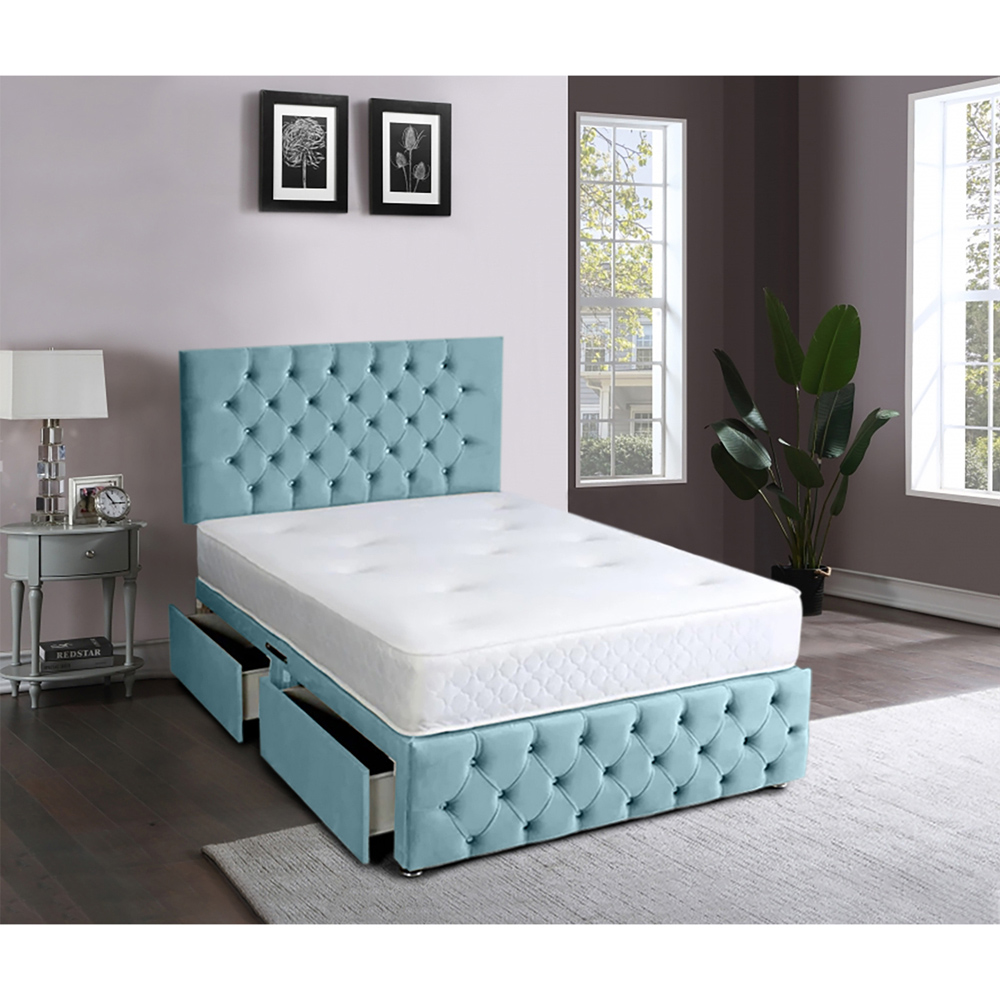 Eleganza Home Serenova Double Duck Egg Plush Velvet 2 Drawer Divan Bed with Headboard Image 2