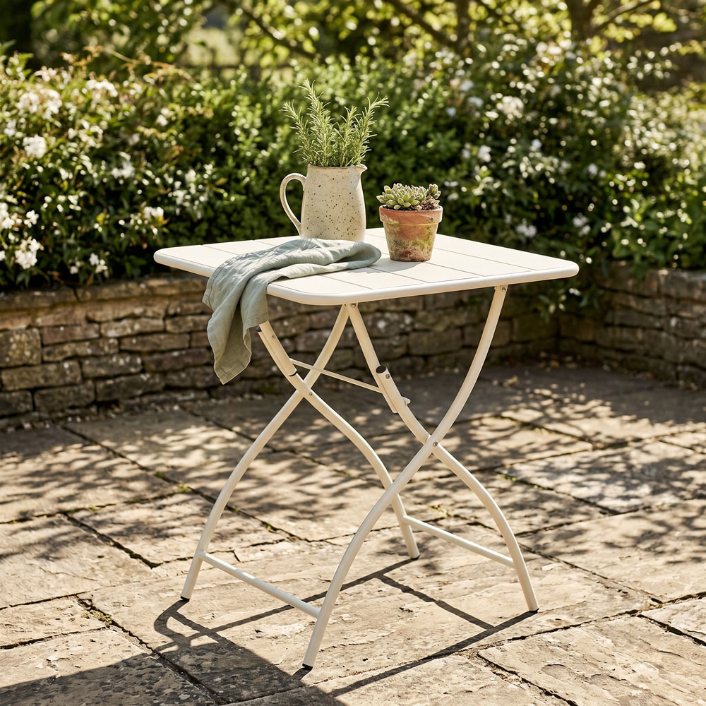 Core Products 2 Seater White Square Metal Foldable Garden Bistro Table Image 4