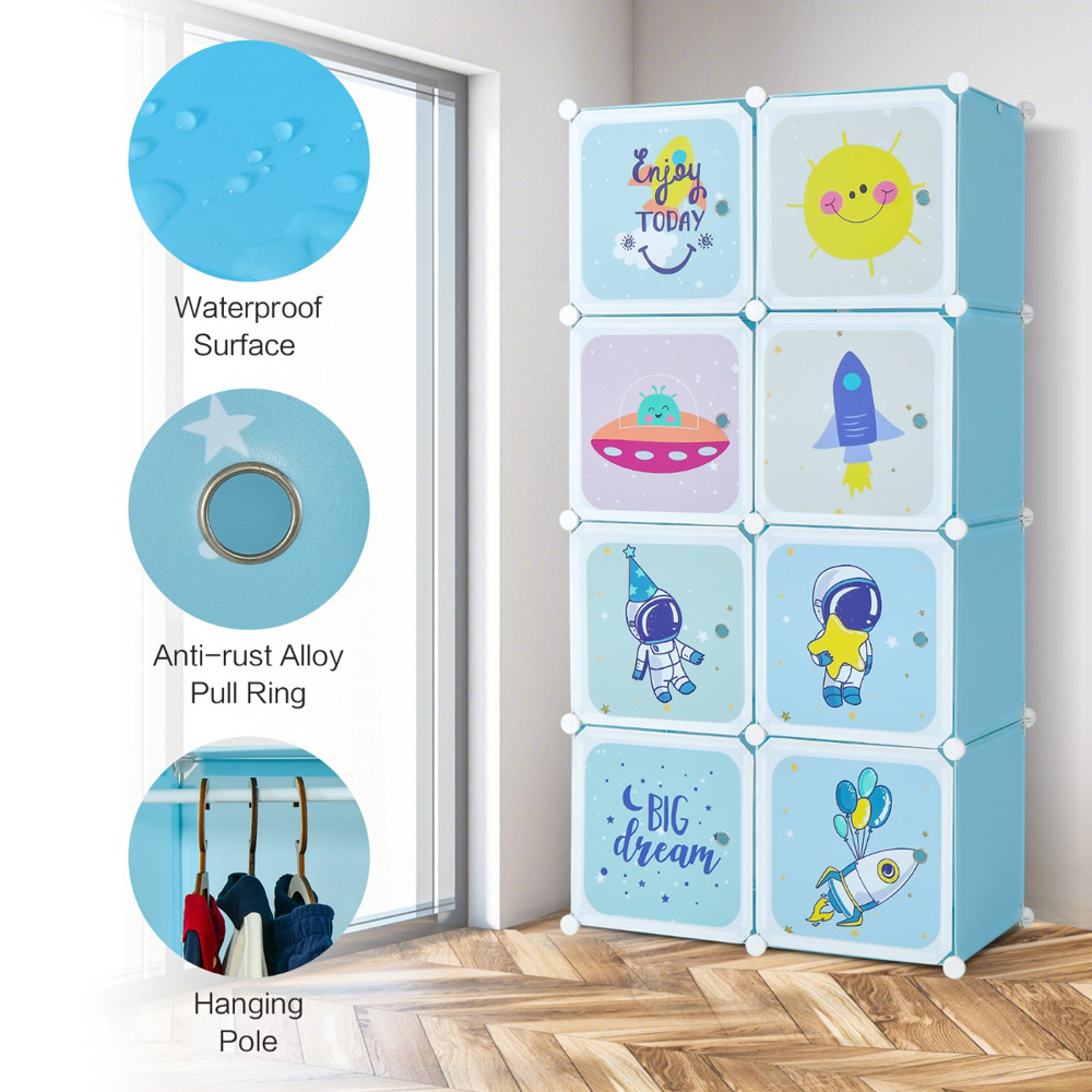 Costway 8 Cube Blue Kids Portable Wardrobe Image 8