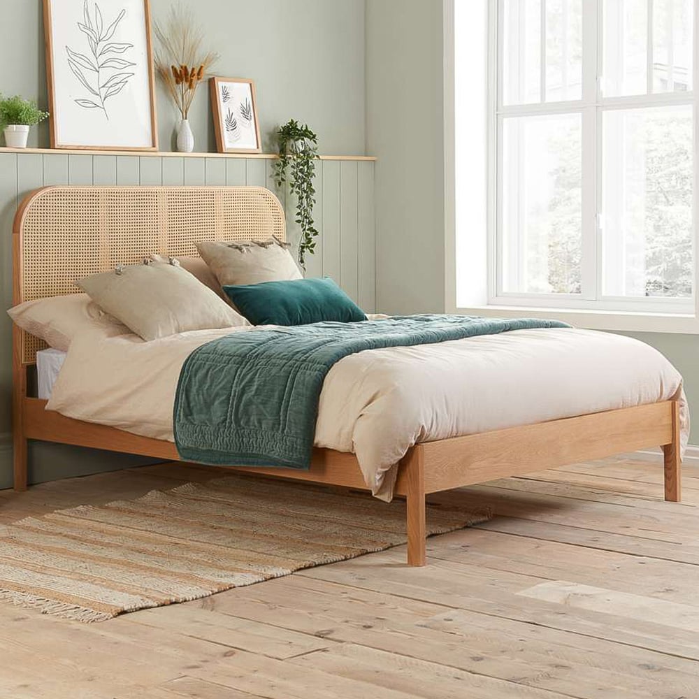 Birlea Margot Double Oak Bed with Rattan Headboard Image 1