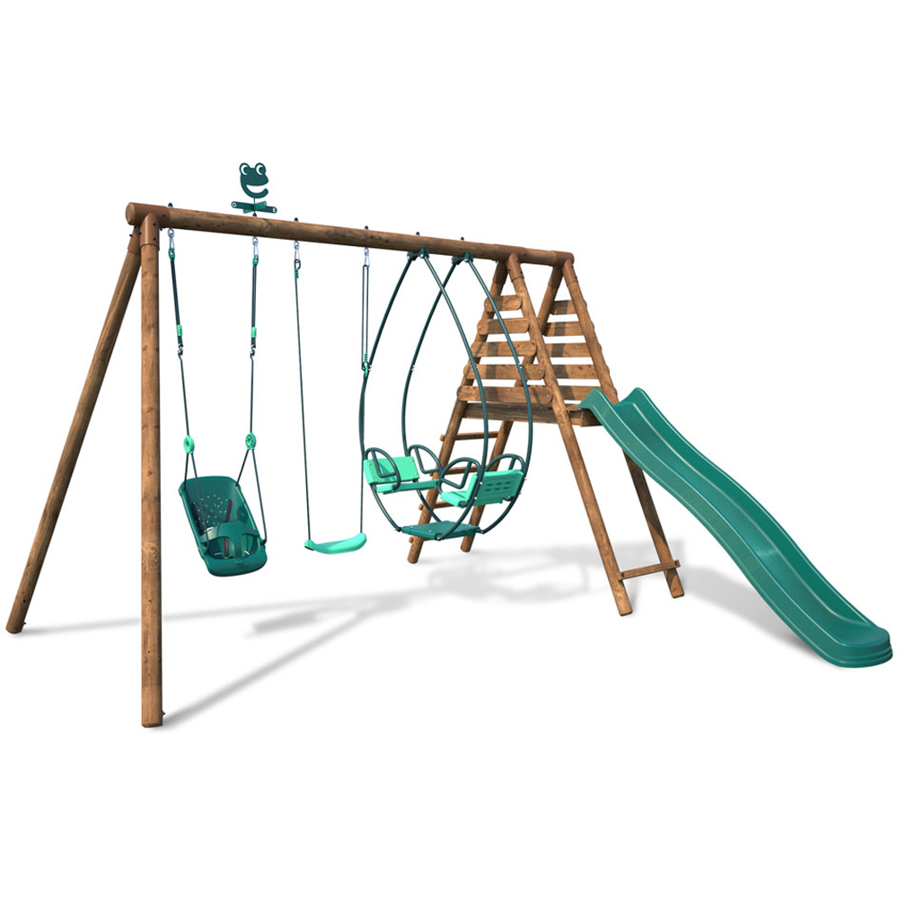 Soulet Colza Kids Wooden Triple Swing Set with Slide Image 4