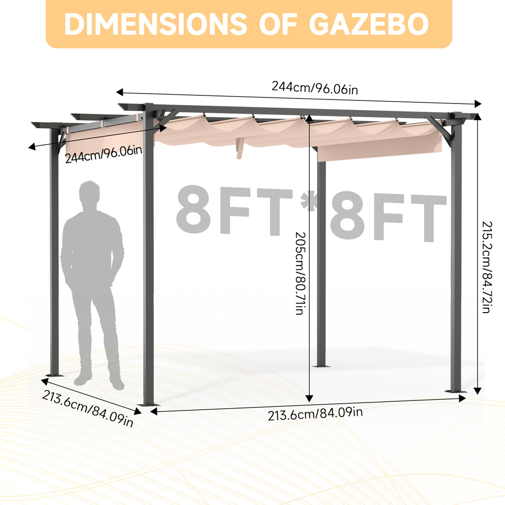 Rattrix 2.4 x 2.4m Cream Pergola with Retractable Canopy Image 7