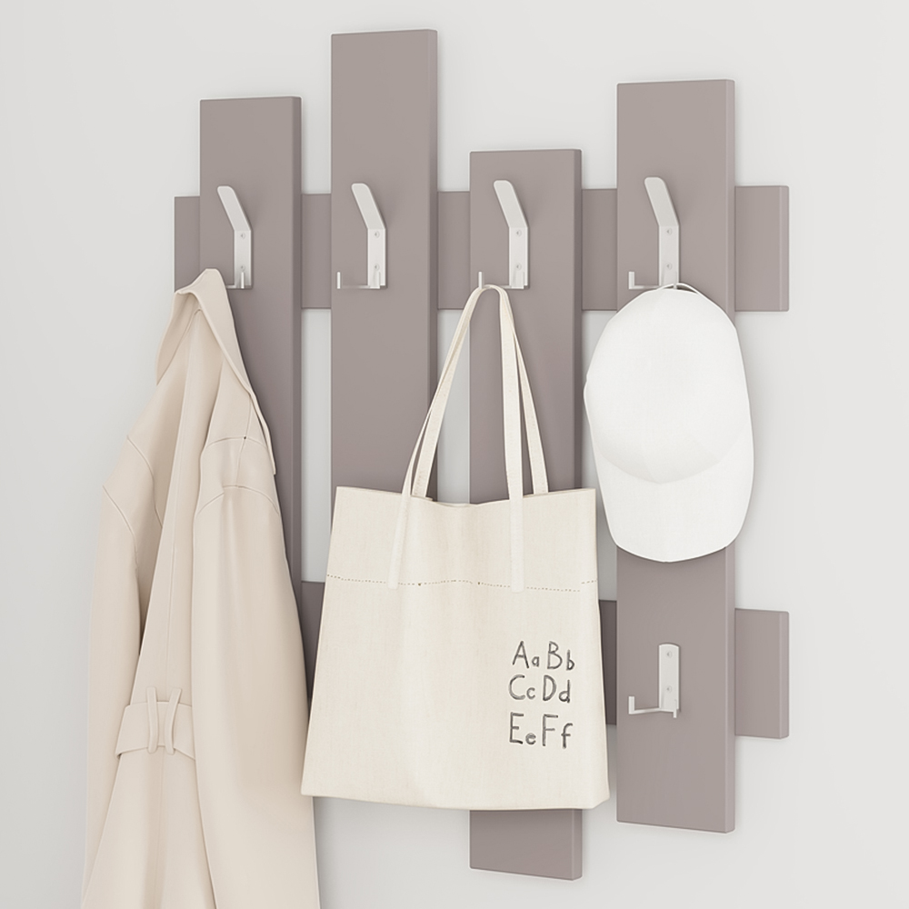 Decortie Wave Mocha Grey Wall Hanger with 8 Hooks Image 1