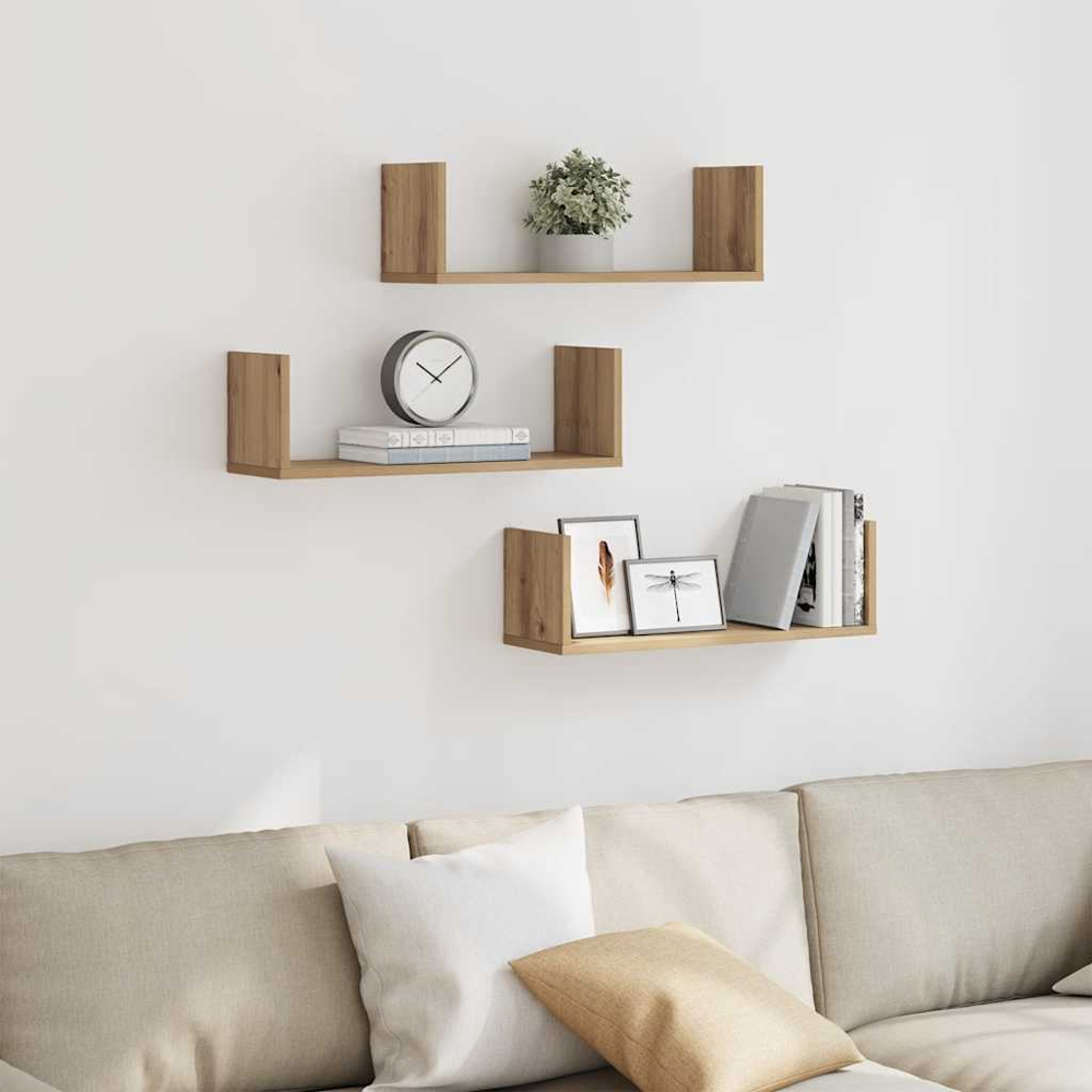 vidaXL 58cm Set of 3 Artisan Oak Floating Wall Shelf Image 2