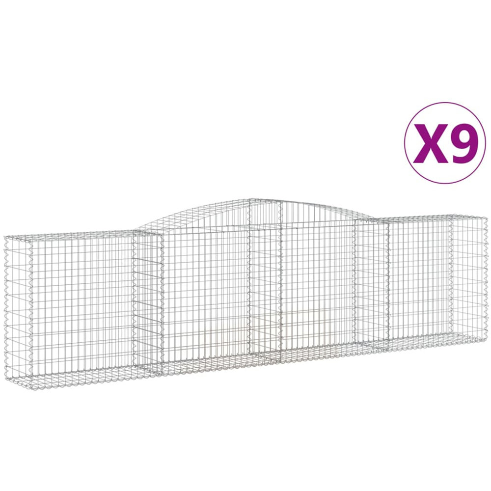 vidaXL Silver Galvanised Iron Arched Gabion Basket 400 x 50 x 100/120cm 9 Pack Image 2