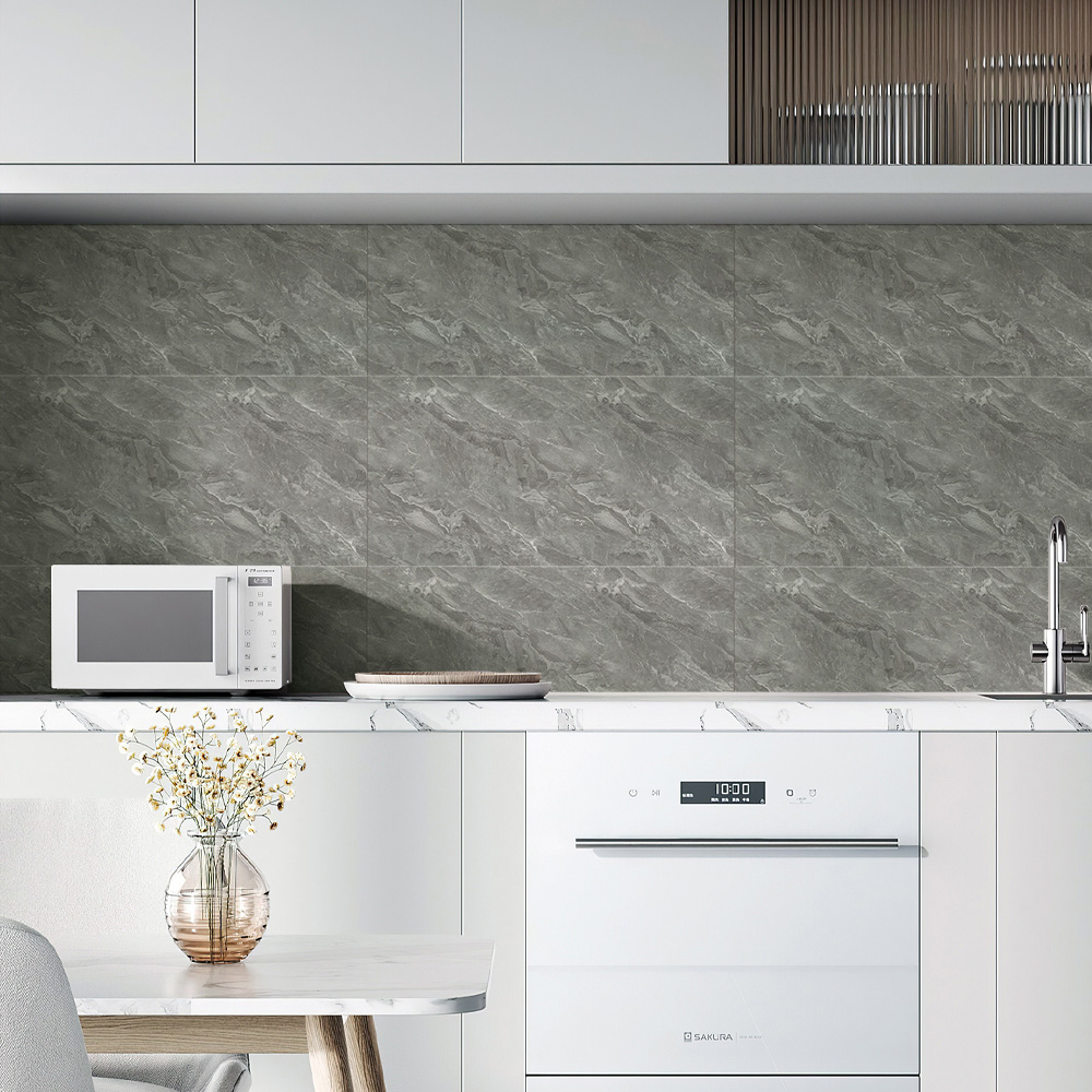 Living and Home Grey Peel and Stick Marble Wall Backsplash Tile 60 x 30cm 10 Pack Image 3