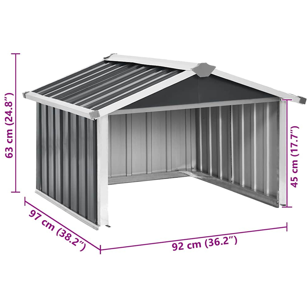 vidaXL 3 x 3.2ft Anthracite Galvanised Steel Apex Garden Lawnmower Shed Image 5