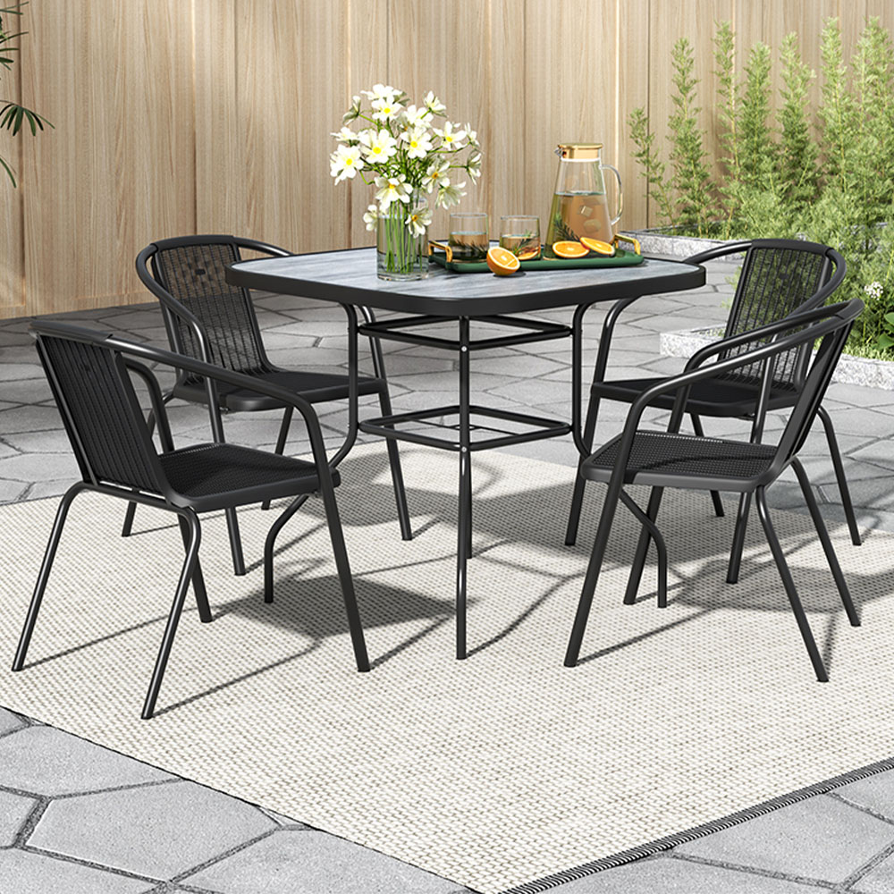 Living and Home Wicker 4 Seater Wood Grain Square Patio Set Image 1