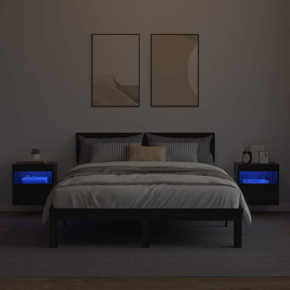 vidaXL Single Door Single Shelf Black Oak TV Cabinet with LED Lights Set of 2 Image 6