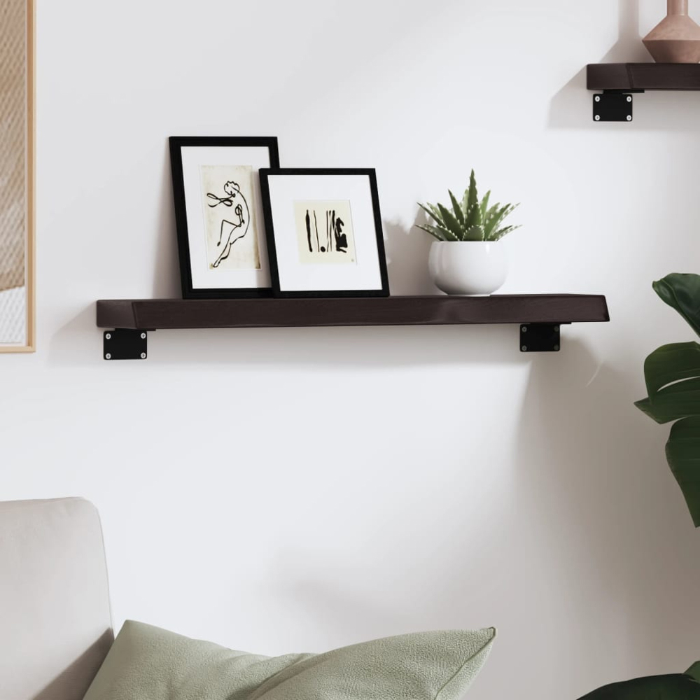vidaXL 60cm Dark Brown Treated Solid Oak Wood Floating Wall Shelf Image 2