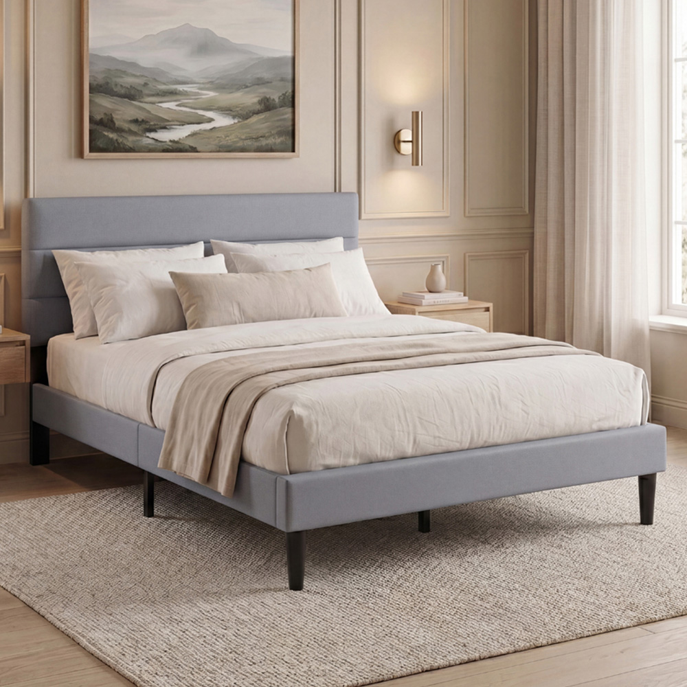 VIDA DESIGNS Vandura King Size Light Grey Linen Fabric Bed Image 1