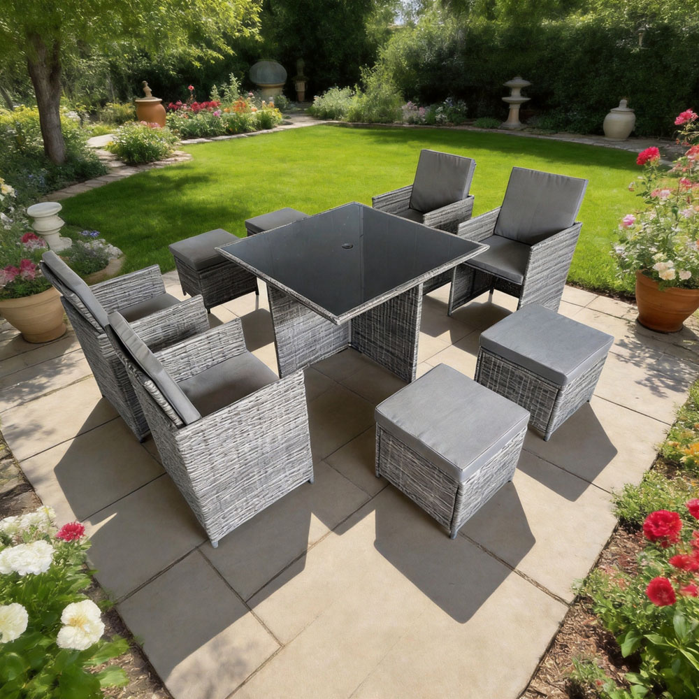 Furniture One 8 Seater Rattan Wicker Garden Cube Dining Set with Parasol Hole Image 6