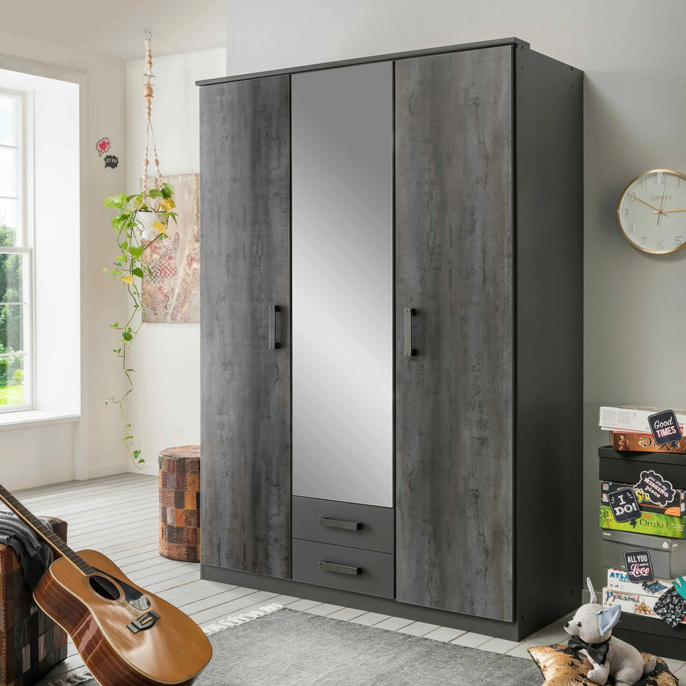TJ'S Teleford 3 Door 2 Drawer Grey Wardrobe Image 5