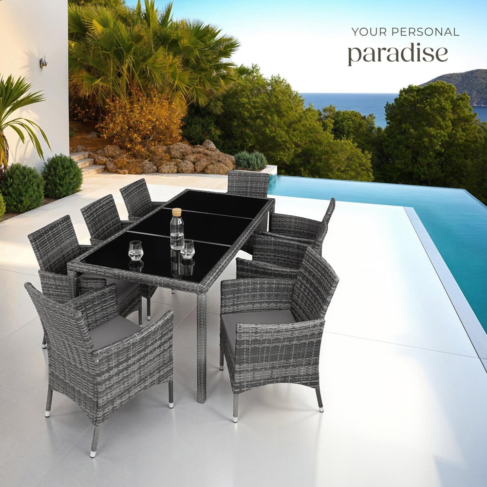 tectake Valencia 8 Seater Grey Dining Table Set with Cover Image 3