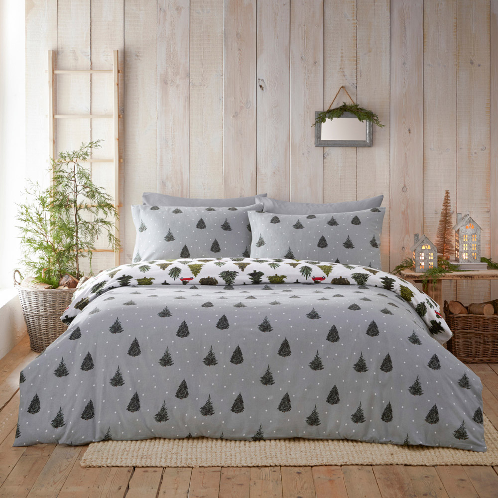 furn. Single Green Evergreen Brushed Cotton Duvet Cover Set Image 2