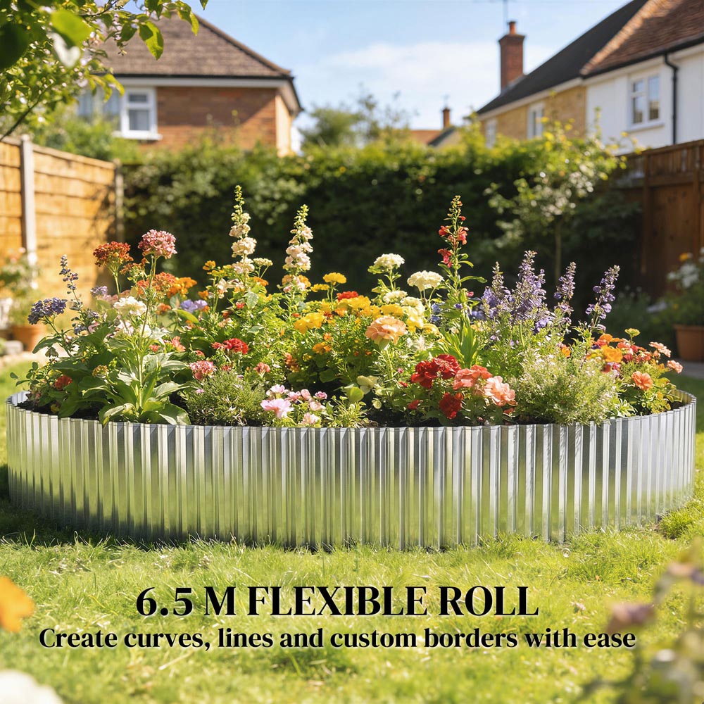 Outsunny Silver Metal Garden Edging 8 inch x 21.3ft Image 6