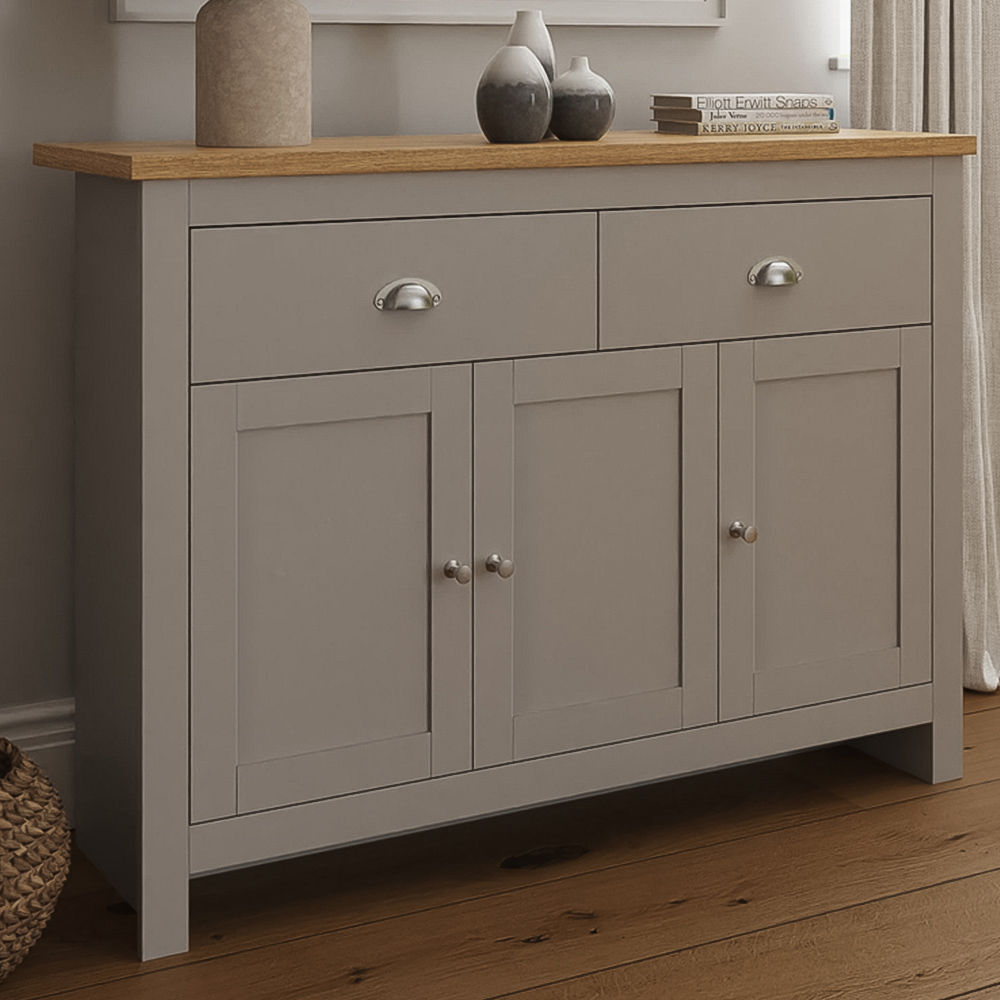 GFW Lancaster 3 Door 2 Drawer Grey Large Sideboard Image 1