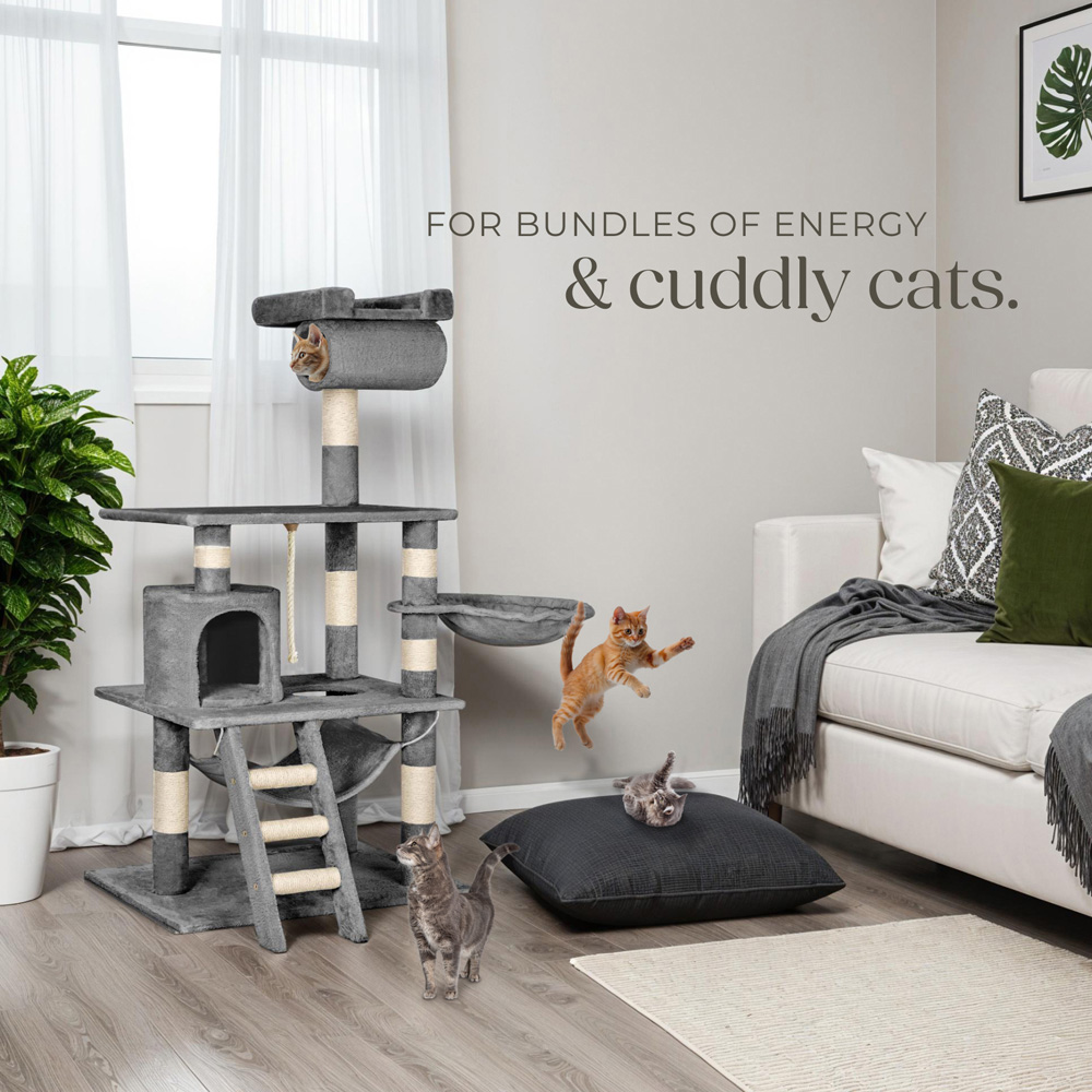tectake Stokeley Grey Cat Tree with Scratching Post 141cm Image 8