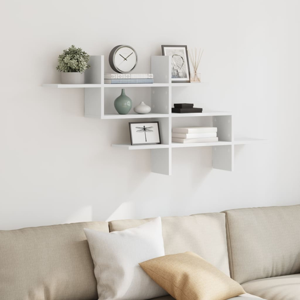 vidaXL 8 Shelf White Floating Wall Shelf Image 2
