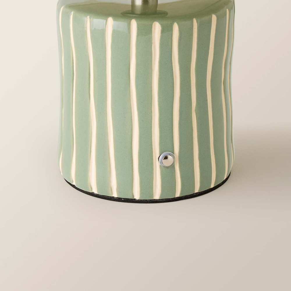 ValueLights Elma Green Stripe Linen Pleated Rechargeable Ceramic Table Lamp Image 4
