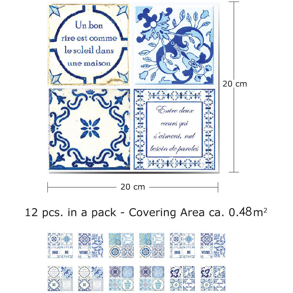 Walplus French Quote Classic Blue Tile Sticker 12 Pack Image 6