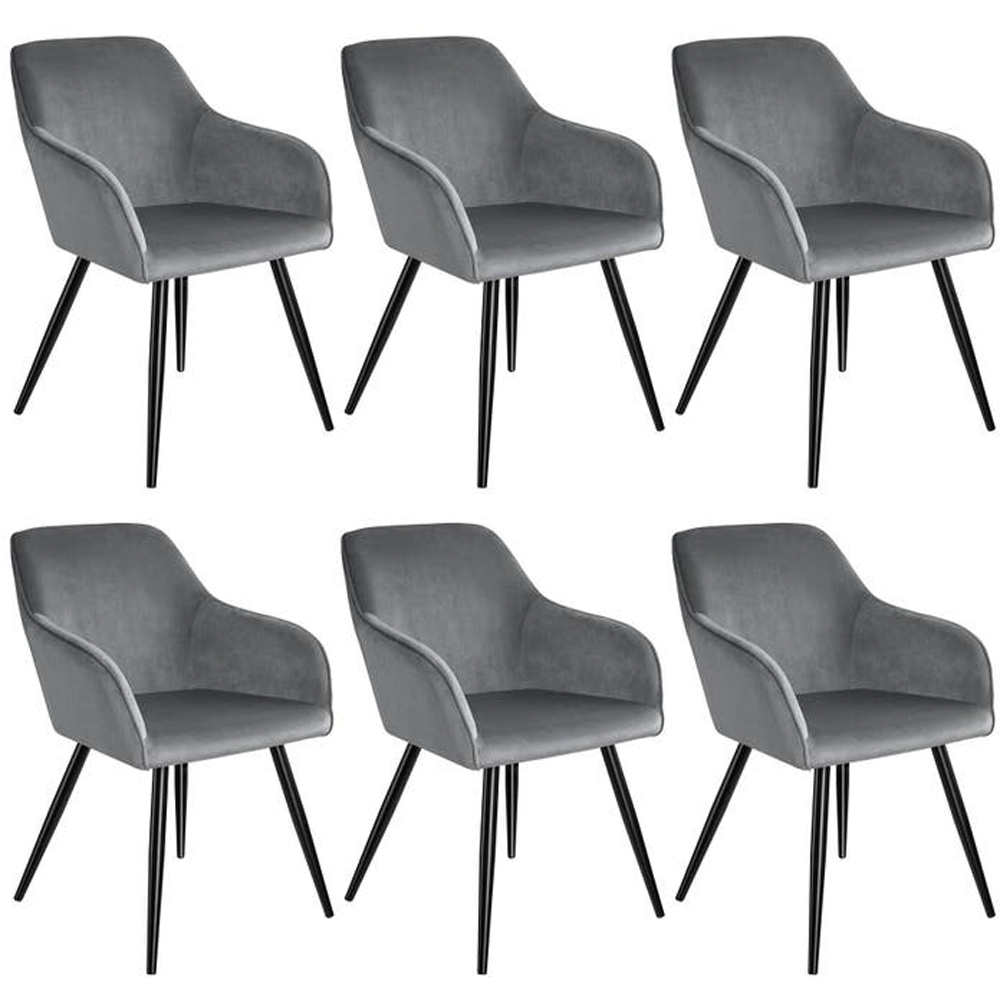 tectake Marilyn Set of 6 Grey and Black Velvet Padded Dining Chair Image 2
