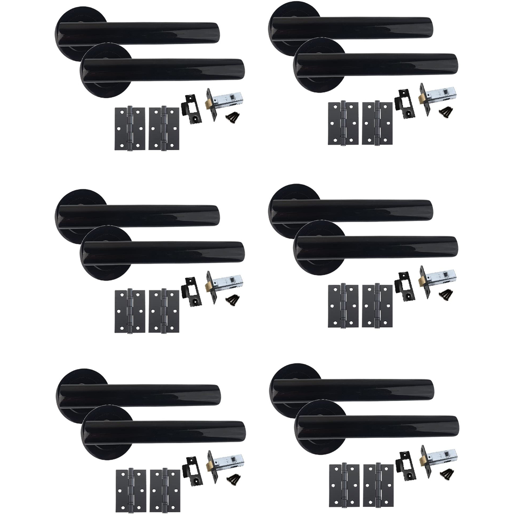 Golden Grace Metallic Black T-Bar Door Handle Set 6 Pack Image 1