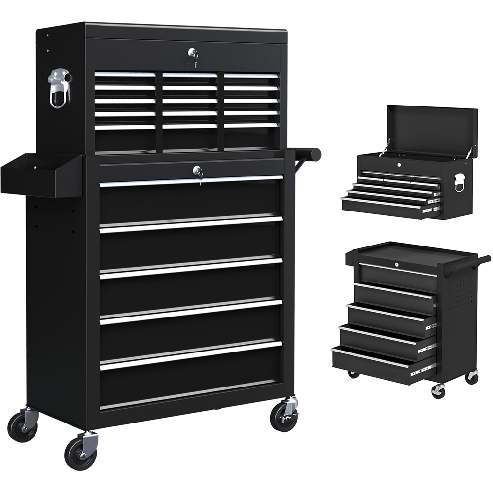 HOMCOM 14 Drawer Black Lockable Roller Cabinet Image 3