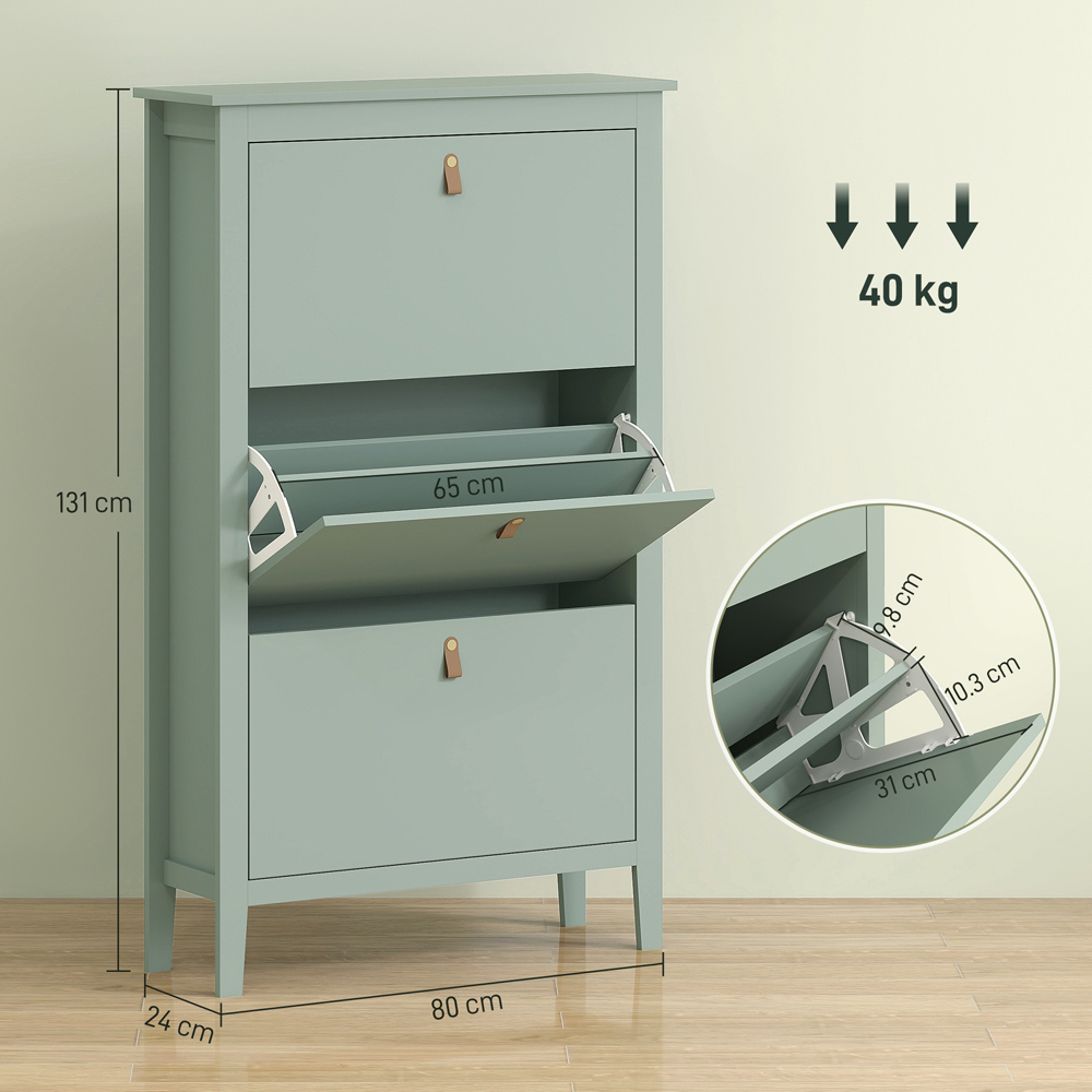 HOMCOM 3 Flip Down Drawer Green Shoe Cabinet Image 9