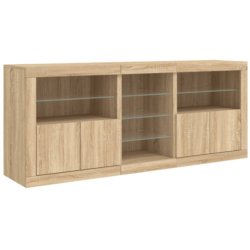 vidaXL 4 Door 8 Shelf Sonoma Oak LED Sideboard 3 Piece Image 4