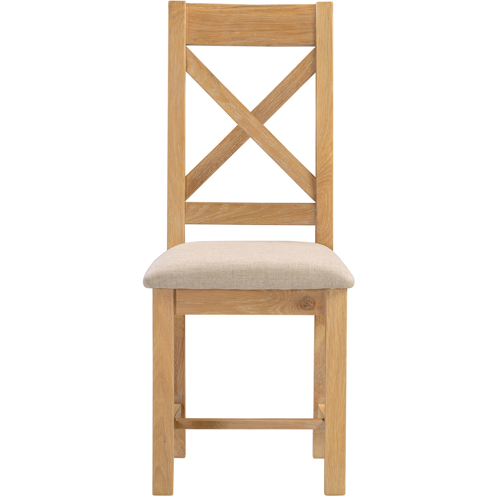 Seconique Windsor Sey of 2 Natural Oak and Oat Fabric Cross Back Dining Chair Image 3