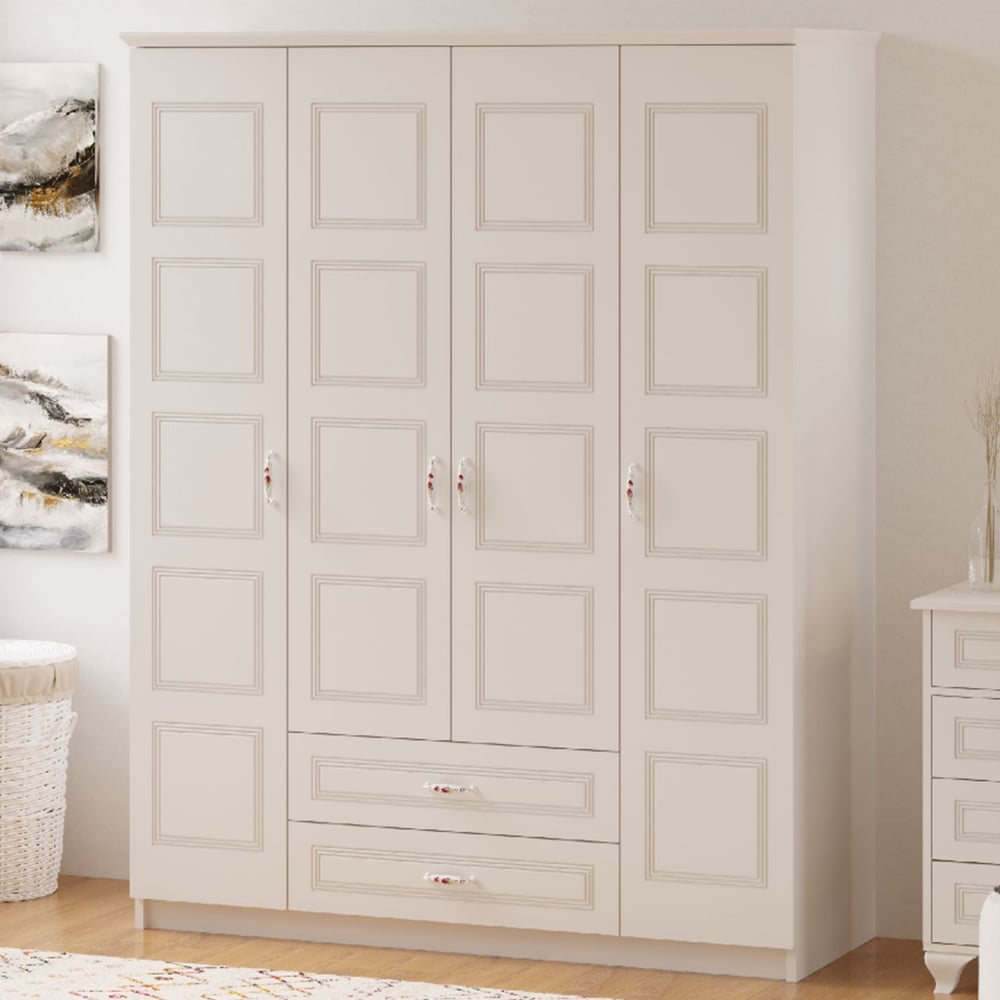 Evu REGAL 4 Door 2 Drawer White Wardrobe Image 1