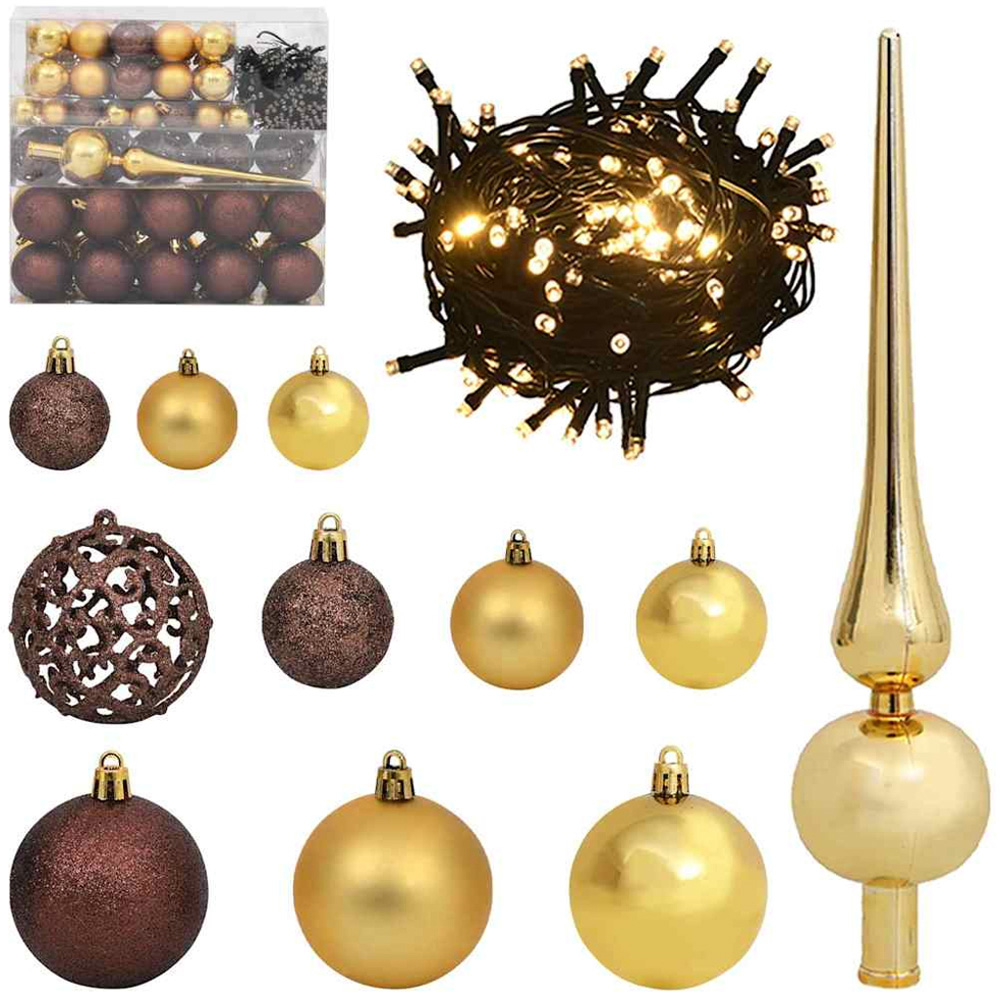vidaXL Pre-Lit Gold Baubles Green Artificial Christmas Tree 6ft Image 3