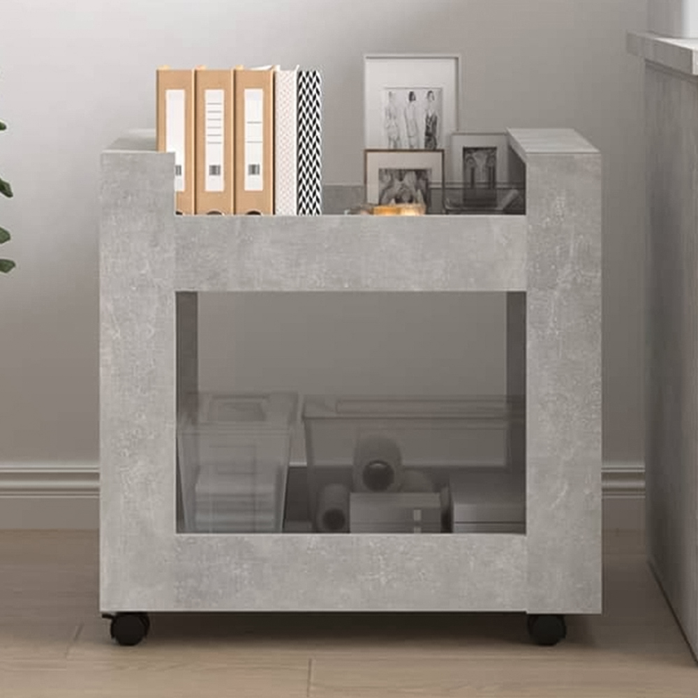 vidaXL 2 Shelf Concrete Grey Wooden Desk Trolley Image 1
